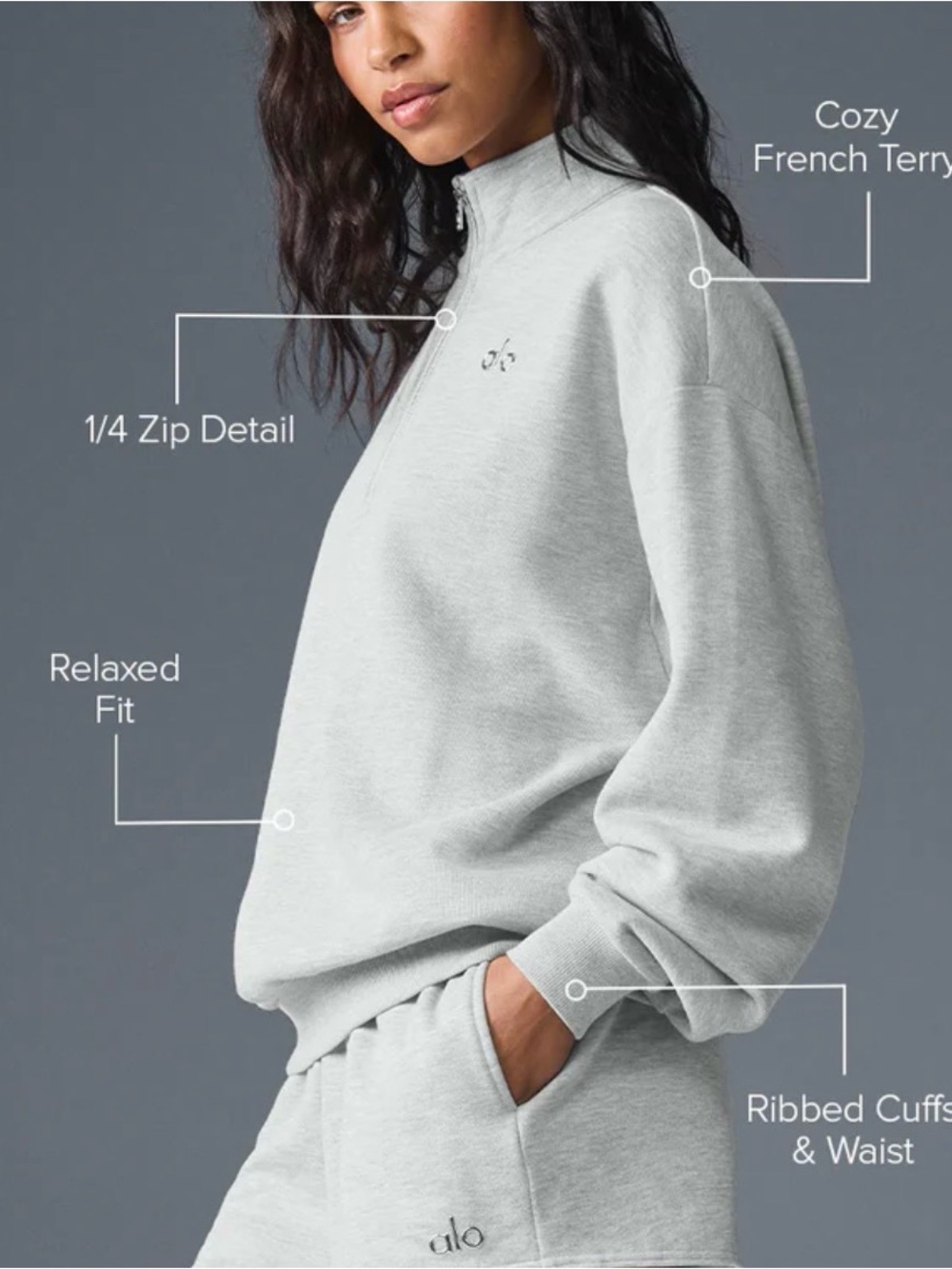 ✨ Alo Yoga Accolade 1/4 Zip Pullover in Heather Grey - Picture 2 of 8